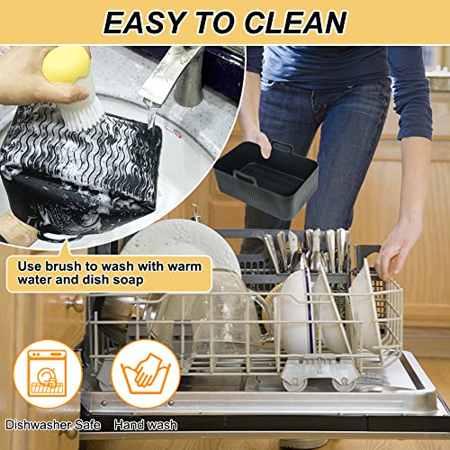 YQL Large Silicone Air Fryer Liners for Ninja AF400UK/DZ400UKSTGD/SL400UK 9.5L/Tower/EMtronics for All 8.5-9.5 L Dual Air Fryers, 2PCS Reusable Airfryer Trays, Ninja Foodi Max Double Stack Accessories - Image 5