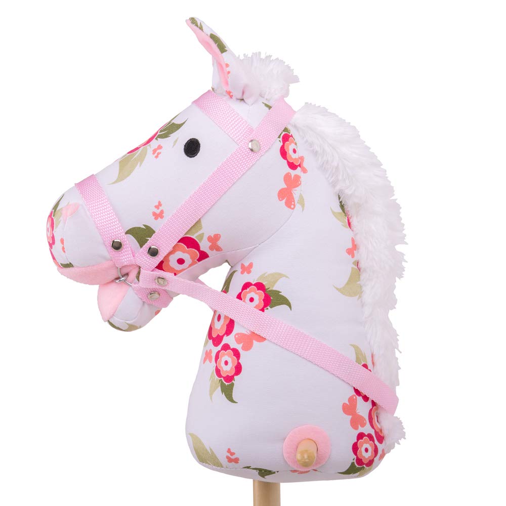 Bigjigs Toys Cheval bâton en Bois à Fleurs