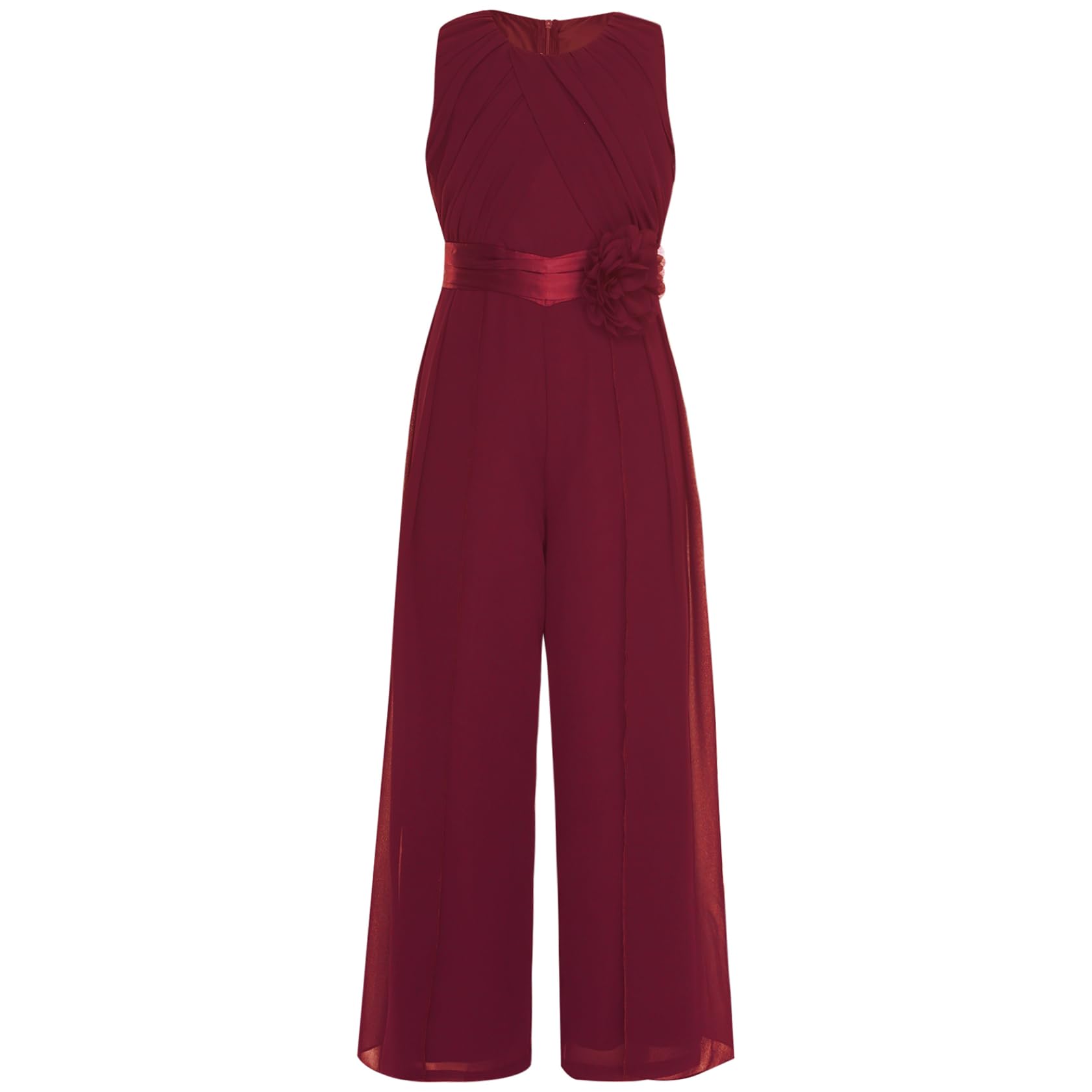 Jugaoge Tuta elegante da bambina in chiffon con balze floreali, senza maniche, plissettata, top e pantaloni lunghi, abbigliamento per bambini