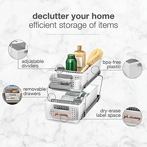 madesmart 2 Tier Bath Organizer, Undersink Storage with Sliding Drawers, for Cleaning Supplies, Pantry, Sponges, Bottles & Kitchen Essentials, Adjustable Dividers & Pull Out Sliding Baskets, Frost by madesmart - Image 4