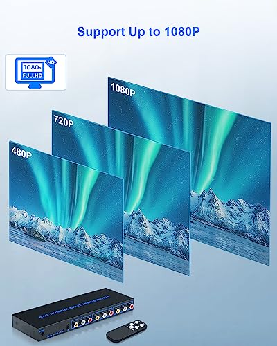 RCA Switch Box 4 in 3 Out: 4 Way AV Splitter 3 Output with Remote Control for Audio Video Distribution, RCA Splitter Switcher Composite Video L/R Audio Selector Box for DVD STB Game Consoles - Thumbnail 3