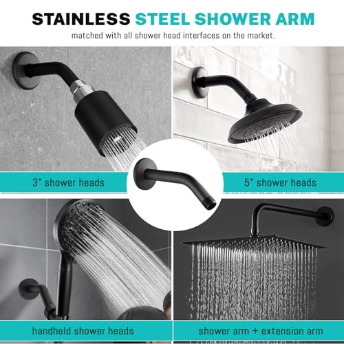 Black Shower Arm with Flange, Stainless Steel Extension Arm for Fixed Shower Head Wall Mounted Shower Head Extension (Black) - Image 4
