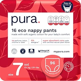 Pura Premium Eco Nappy Pants Size 7 (17+kg / 37+lbs) 1 Pack of 16 Baby Toddler Easy Pull Ups Training Nappies for Boys and Girls , EU Ecolabel Certified, Perfume Free