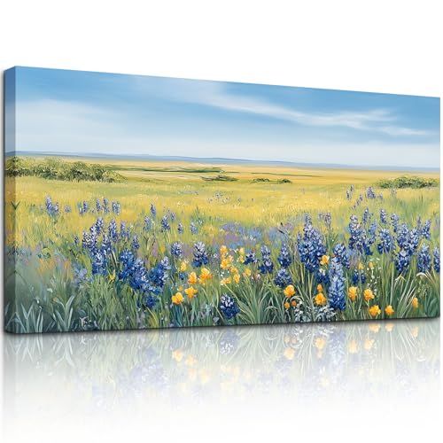 crmotu Large Landscape Wall Art, Nature Wall Art, Floral Wall Decor, Wilderness Green Scenic Art Prints, Meadow Wildflower Canvas Paintings for Living Room Bedroom Hallway Home Decorations 24x48inch