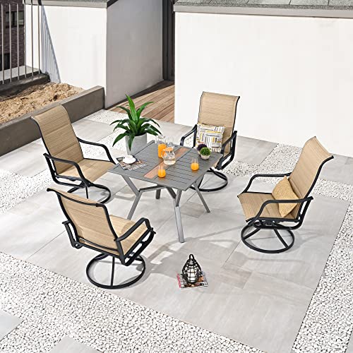 Image of LOKATSE HOME 5 Pieces Patio Dining Set Metal Furniture Outside Swivel Chairs and Square Table, Beige