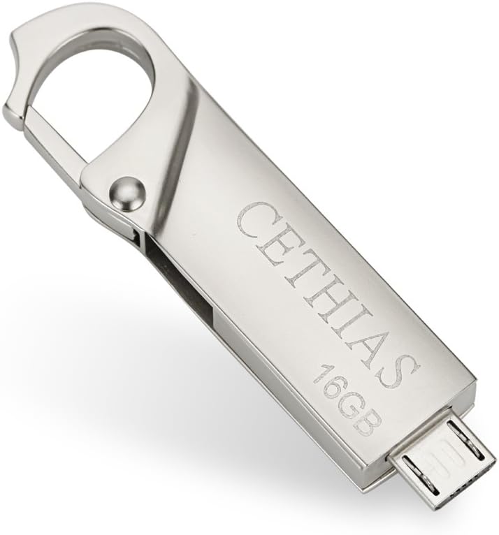 OTG USB Flash Drive 16GB, Metal Hook On-The-Go 2 in 1 Memory Stick USB Flash Disk(Silver) Available for Android Smart Phone or Device Support (OTG 16GB) New