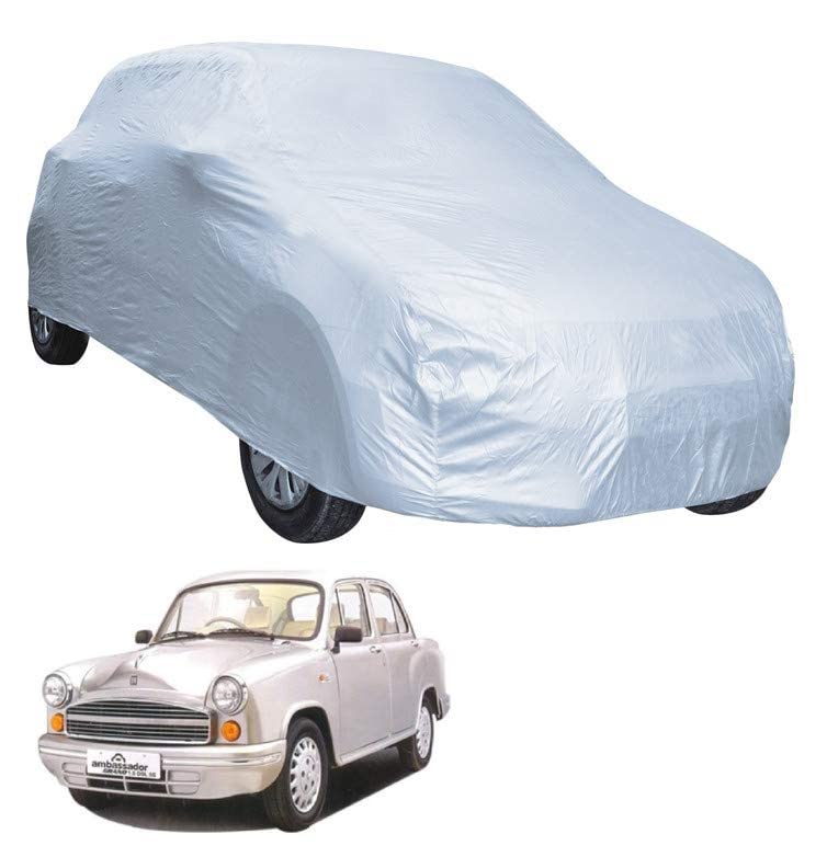 Image of Auto Hub Car Cover Compatible with Hindustan Ambassador with Weather Proof, Triple Stitched, Ambassador Car Cover- Plain Silver