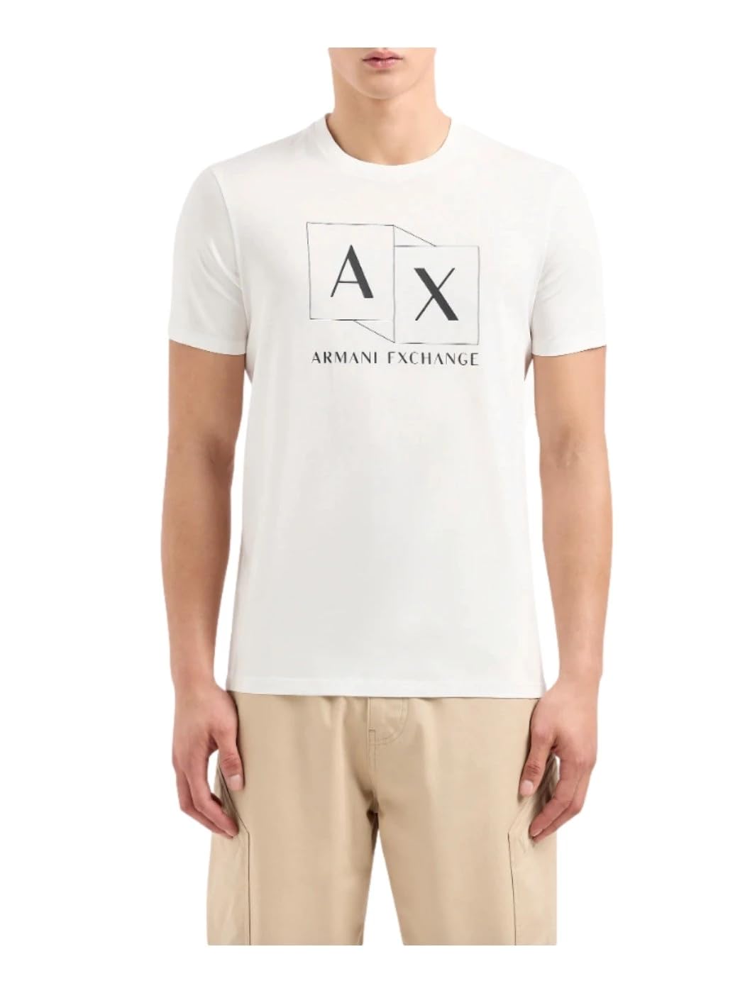 Armani Exchange T- Shirt Slim fit Mercerized Cotton Jersey AX Box Logo Tee, Blanc cassé, M Homme