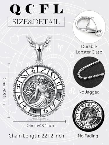 Zodiac Necklace For Men 925 Sterling Silver With 22'+2' Rolo Chain,Gift For Men Husband Friend Brother2