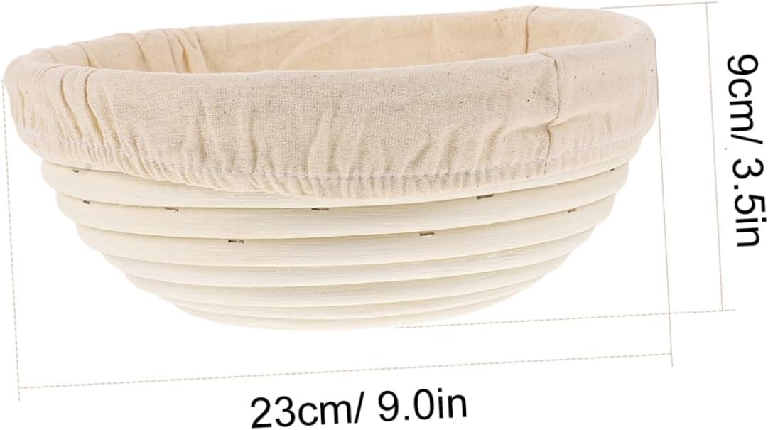 Bread Proofing Basket with Cloth Liner, 23cm round Natural Rattan Dough Rising Basket for Homemade Artisan Bread Baking and Fermentation