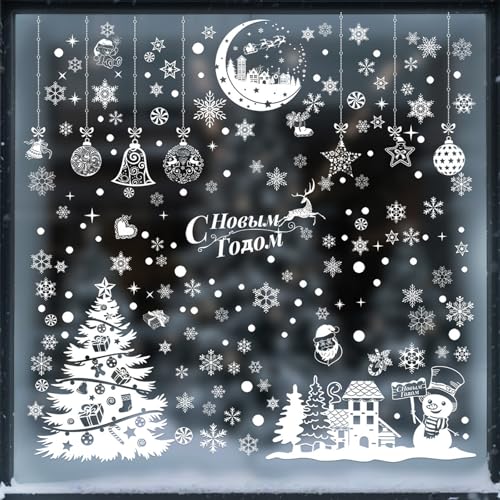 Pack of 202 Window Stickers Christmas Self-Adhesive Window Decoration Christmas Reusable Static PVC Stickers Window Stickers for Doors, Windows and Showcases