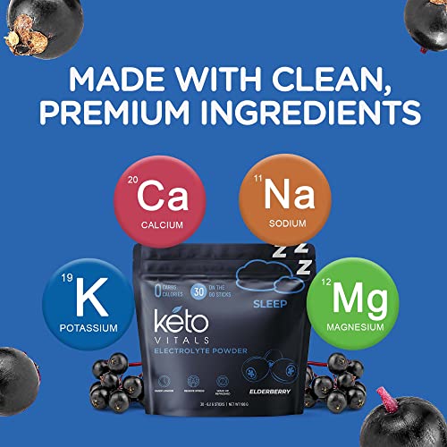 Keto Vitals Sleep Drink Electrolyte Sleep Powder Packets - Fast-Acting Sleep Blend Of Melatonin 3Mg, Gaba, L-Theanine, & Ashwagandha - Elderberry, 30 Count #TOP2