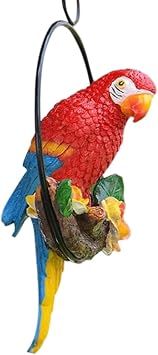 Hanging Parrot Garden Decor Resin Parrot Outdoor Decor Parrot on Perch Garden Sculpture Parrot Statue for Outdoor Garden Decorations Red Resin Pendant