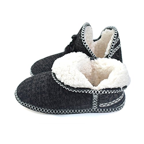 Gpos Women's Cashmere Knit House Slipper Booties Cotton Quilted Warm Indoor Ankle Boots Black #TOP2
