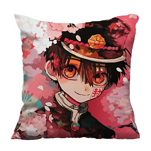 KroY PecoeD Toilet-Bound Hanako-Kun Manta Funda de Almohada, Dibujos Bonitos Manta Algodón Cojines Funda Cuadrado Decorativo Cojines Funda para Hogar Oficina Sofá Decoración 17.7 x 17.7 Inch