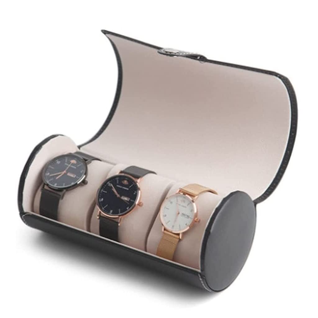 Uhrenbox Uhrenbox 9 Cm Lang 19,5 Cm Hoch, Männer Oder Frauen Mechanische Uhr Quarzuhr Leder Schwarz Zylinder Aufbewahrungsbox Schmuckschatulle Uhrenschachtel (Color : B, Size : 7.6 inches)
