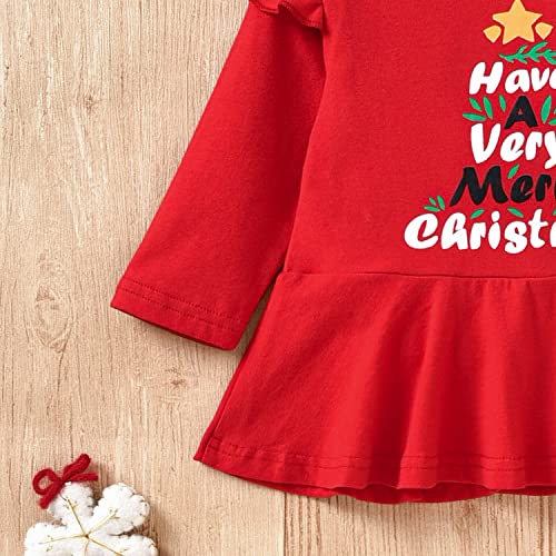 Image of HIHA Infant Toddler Baby Girl Christmas Outfit Ruffle Long Sleeve My First Christmas Dress Pants Clothes Set Plaid Santa Baby