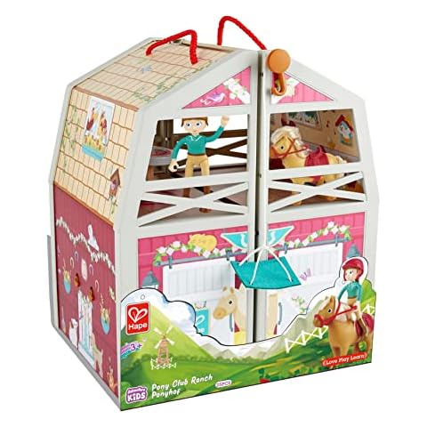 Hape International Pony Club Ranch Carry Toy Horse Stable with Accessories and Pretend Play Activities Playset, 3 Years and Up Cover