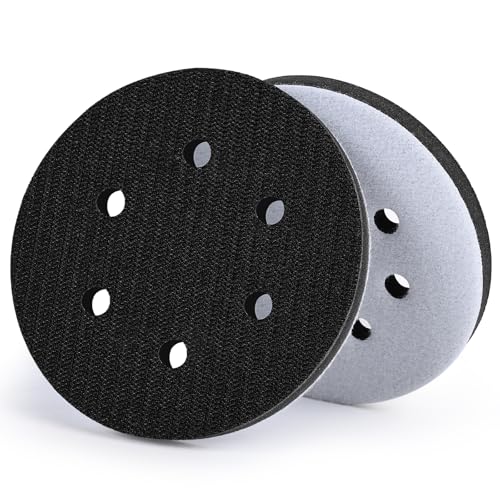 Image of 6 Inch 6 Holes Foam Sanding Pads 2Pcs Interface Pad | 150mm Hook and Loop, Sponge Cushion Buffer Backing Pad, Protection Polisher for Orbital Sander