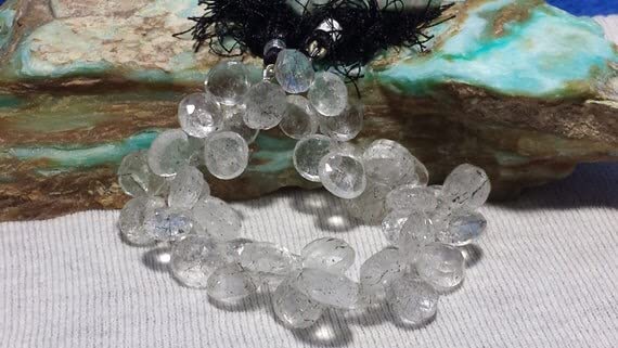 Quartz tourmaliné perles briolettes facettées dégradées fil de 20cm pour bijoux