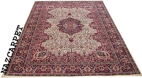 Image of Kashmiri Traditional Woollen Carpet with Advanced 1 Inch Thickness & Classical Look 240x335cm (8x11 Feet) Color Ivory