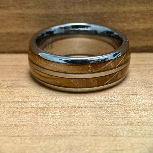 BW James Jewelers " The Bootlegger 8mm Scratch Resistant Whiskey Barrel Wood Tungsten Rings For Men With Reclaimed Bourbon & Men's Comfort Fit Wedding Band Engagement Ring Promise Band Sizes 7-152