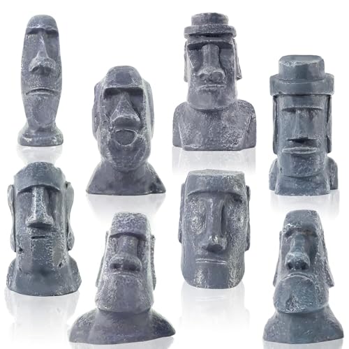 GW Lot de 8 mini statues d'île de Pâques Moai miniatures en résine pour salon et chambre à coucher Sculpture antique Bureau Bibliothèque