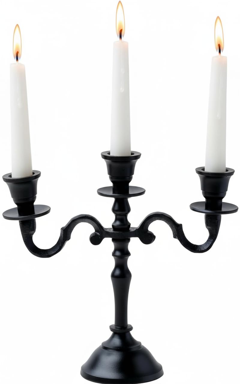 PURESTORY Candle Holder | Mini 3 Arm Taper Candle Holder | Black Aluminium | Heat Resistant | Candlesticks for Home Decor, Wedding, Party, DinningTable Centerpiece, Church Altar & Festive Occasions-image-19
