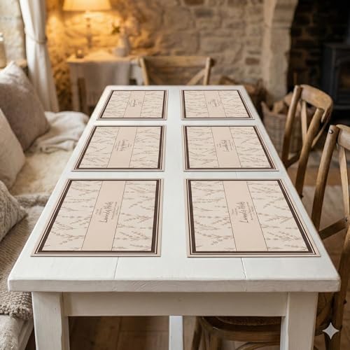 Image of YELONA Leather Dining Table Placemats Set of 6 - Waterproof, Heat Resistant, Anti-Slip, Easy to Clean Table Mats for Dining Table, Kitchen & Home Decor (Cotton Candy, 40 x 30 cm)