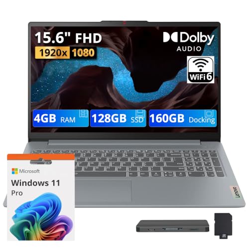 Image of Lenovo IdeaPad Slim 3i 15.6 inch FHD Laptop, Intel N100, 4GB DDR5, 288GB Storage (128GB SSD+160GB Docking Station Set), Intel UHD Graphics, Num Pad, Compact & Portable, Wi-Fi 6, Win11 Pro, Arctic Grey