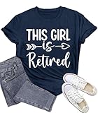 Wlen Retirement Shirts for Women Retired Teacher T-Shirt Grandma Retired Tee Tops Blue