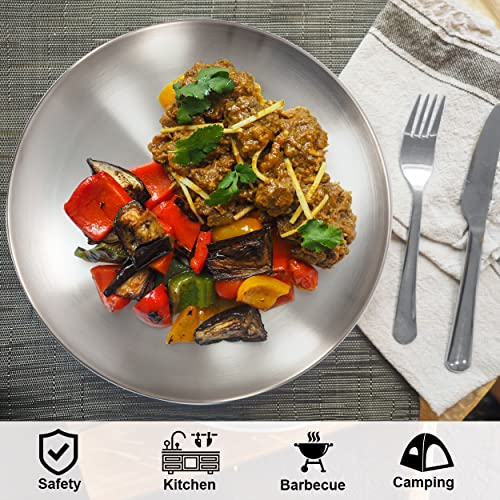 Sumerflos 304 (18/8) Stainless Steel Dinner Plates, 10" Round Salad Plates, Serving Plate For Home Kichten, Outdoor Camping, Snack, Pizza And Bbq - Set Of 4 #TOP6