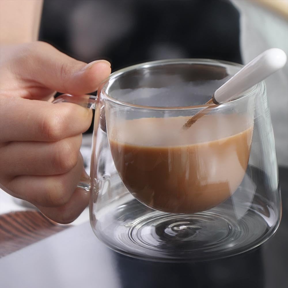 Amazon.com: 200 ML Glass Coffee Mugs, Double Wall Insulated Glass Mugs with  Handle Heat-Resistant Tea Cup Perfect for Espresso, Latte and  Cappuccinos(B) : Home & Kitchen