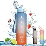 minghaoyuan Trinkflasche 1L, Wasserflasche mit Zeitmarkierungen und Strohhalm, Auslaufsicher BPA-Frei, Sport Trinkflasche für Schule, Fahrrad, Draussen, Reisen, Yoga, Fitness (Blau)