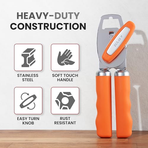 Image of Zulay Kitchen Manual Can Opener Heavy Duty Patented Stainless Steel, Orange