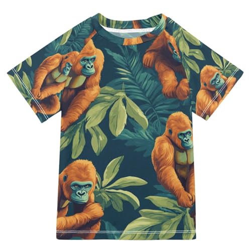 Boys Short Sleeve T-Shirts Orangutan Monkey Animal Rashguard Kids Swim Shirts Sun UPF 50+