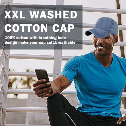 Image of Oversized XL XXL 100% Cotton Basebal Cap Large Dad Washed Sport Cap Unconstructed Low Profilel Hat for Big Head(23.5 inch-25.5 inch)