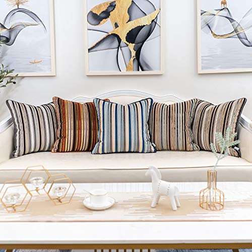Yangest Coffee Brown Striped Velvet Throw Pillow Cover Multicolor Textured Boho Cushion Case Modern Neutral Pillowcase For Sofa Couch Bedroom Living Room Home Christmas Decoration,16X16 Inch #TOP5