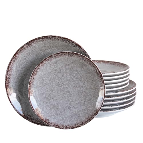 Juego de Vajilla Melamina 12 Piezas – 6 Platos 25 cm y 6 Platos Hondos 21,5 cm, Diseño Efecto Cerámica Juego de Vajilla Melamina 12 Piezas – 6 Platos 25 cm y 6 Platos Hondos 21,5 cm, Diseño Efecto Cerámica