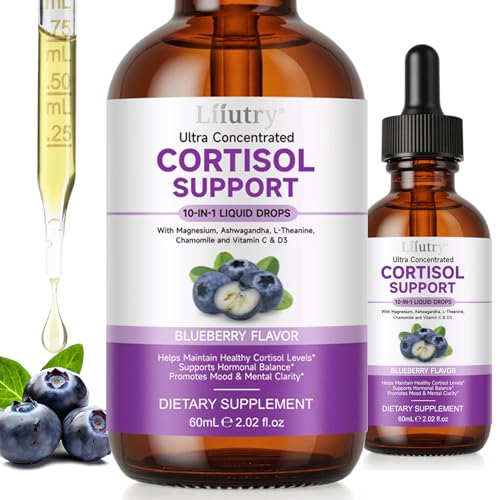 Cortisol Supplements for Women & Men, 10 in 1 Cortisol Detox Liquid Drops with Magnesium, Ashwagandha, L-Theanine Liquid Drops, Hormone Balanced,Promotes Mood & Mental Clarity 2 Fl.Oz