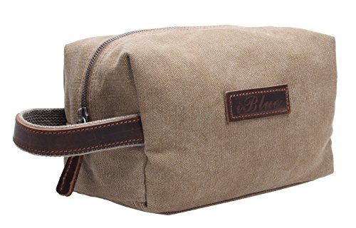 IBLUE Canvas Leather Travel Toiletry Organizer Shaving Dopp Kit Cosmetic Makeup Bag,#B4 (Coffee)