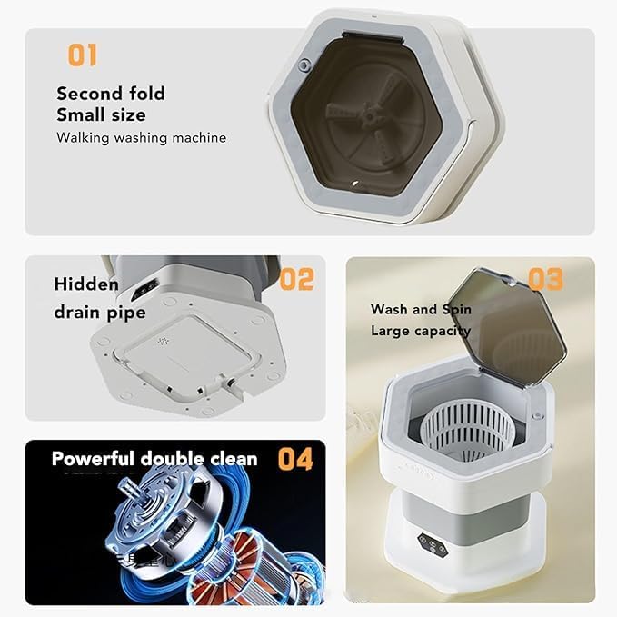 Image of Electric Semi Automatic 16L Foldable Mini Washing Machine with Dryer 3 Modes Deep Cleaning With Spin Basket Portable Machine for Travel, Apartment, Dorm, Baby cloths, Socks, Cotton, Towel (A1)