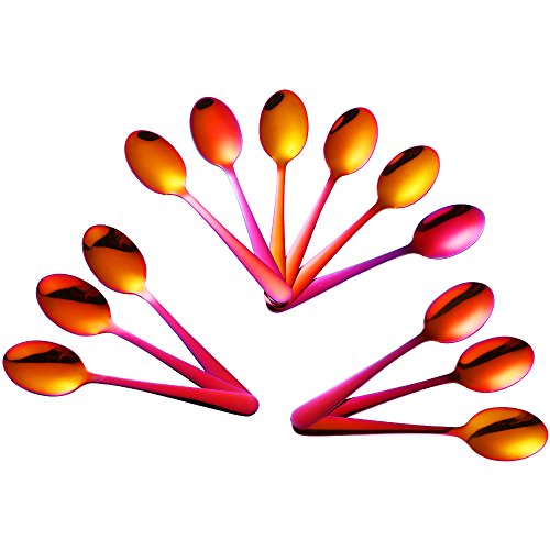 Buyer Star 12 Cuillères à café Acier Inoxydable Rouge Magique Mini cuillère pour Gâteau Dessert Espresso Demitasse Glace