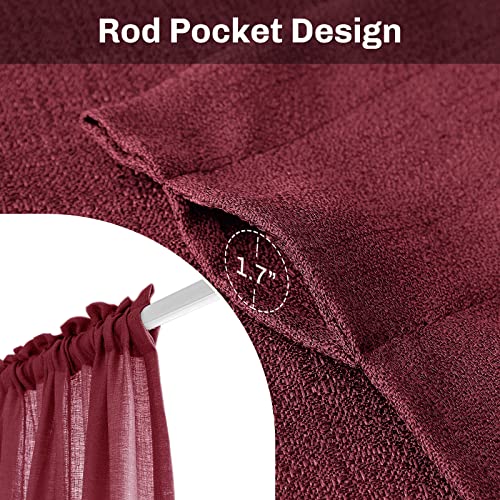 Rideaux semi-transparents bordeaux Melodieux effet lin 114 cm pour petite fenêtre cuisine