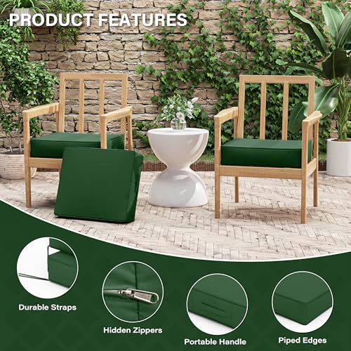 Tounosnt Patio Chair Cushions 18.5 x 16 x 4 Inch Waterproof Outdoor Seat Cushions for Patio Furniture, Outdoor Sofa Couch Pads with Ties & Handle, Set of 2, Green by Tounosnt - Used condition - Image 5