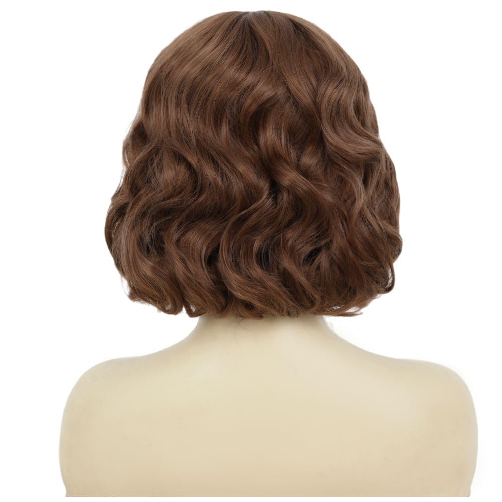 Brown Vintage Wigs for Women Short Curly 50s 60s Retro Wig with Bangs Cosplay Costume Halloween Party Wig - Image 5
