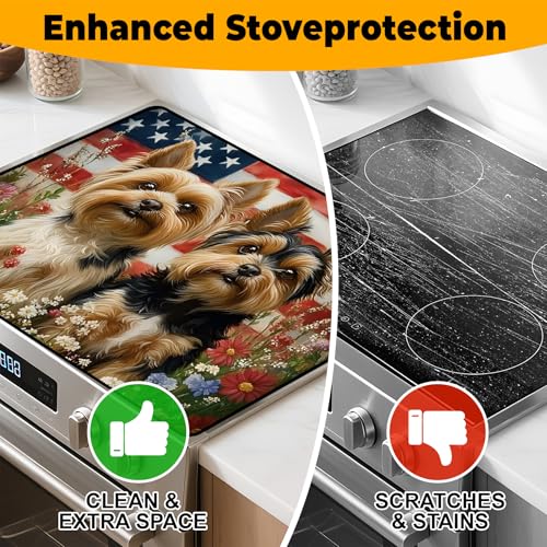 Image of Patriotic Stove Top Cover, Heat Resistant Electric Stove Protector Mat, Large Diatomite Kitchen Counter Mat, Independence Day Decor American Flag Kitchen Accessory (dog-1, 28x20 Inch)