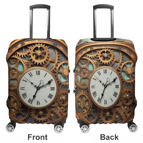 Rusty Steampunk Clock Luggage Cover Tsa Approved Suitcase Covers for Luggage Elastic Washable Suit Case Covers Anti-Scratch Travel Luggages Sleeve Suitcase Protector Fits 19-30 Inch Case(M)3