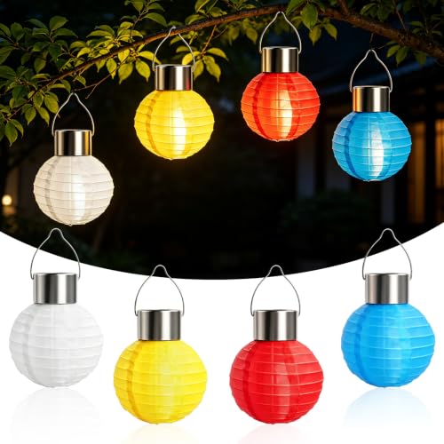 Guirnalda de luces solares de 12 cm: faroles chinos coloridos e impermeables para patio y césped