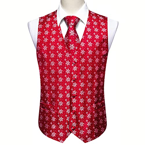 Image of Barry.Wang Mens Red /Green Christmas Suit Vest Holiday Xmas Waistcoat Tie Set Party Tuxedo